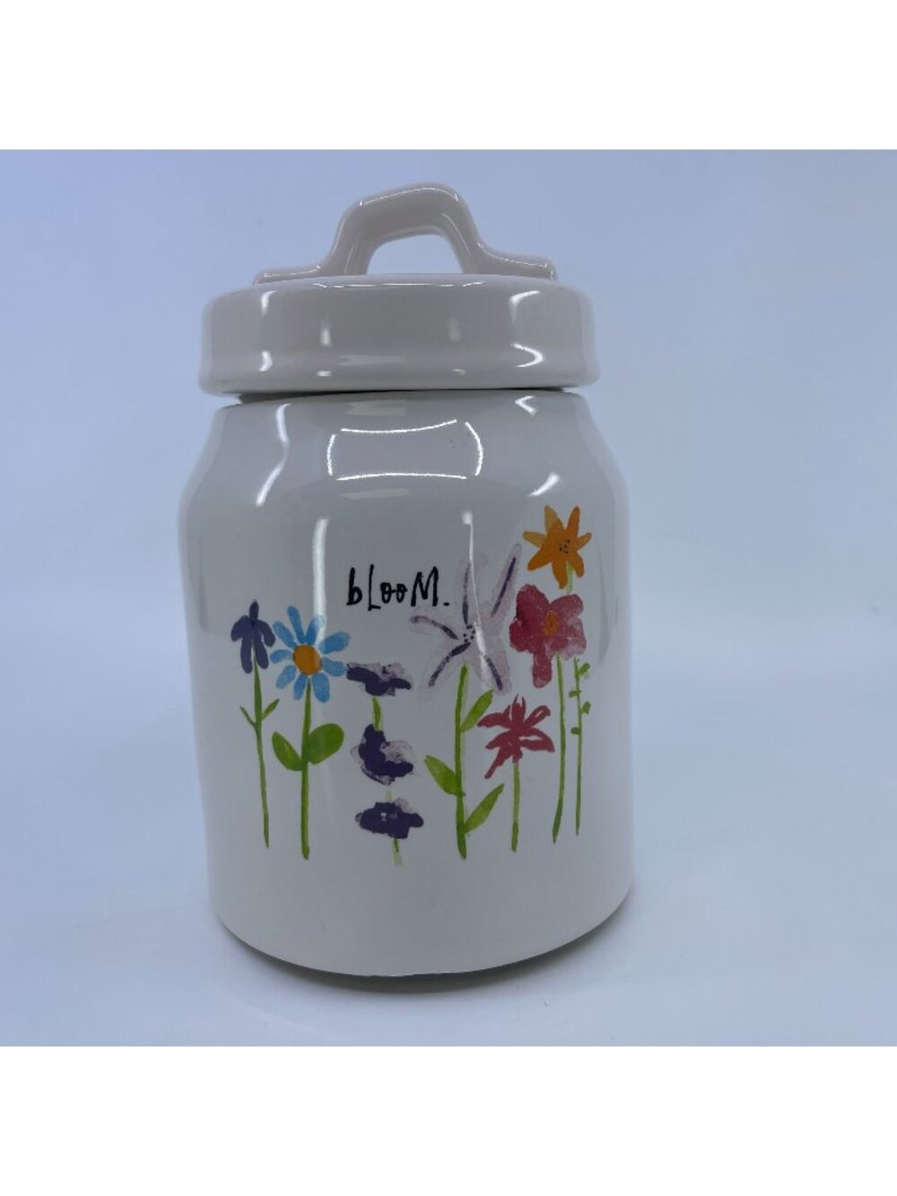 rae dunn artisan collection small ceramic canister with lid floral design white